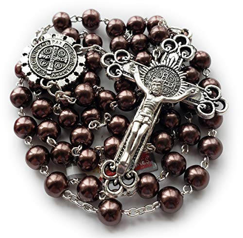 Rosary beads Catholic for Man Saint Benedict Rosary Saint Benedict Crucifix and center piece Rosario Handmade Imitation pearl glass beads Great Catholic gift Brown-19 Inches Rosary beads Catholic for Man Saint Benedict Rosary Saint Benedict Crucifix and center piece Rosario Handmade Imitation pearl glass beads Great Catholic gift Brown-19 Inches