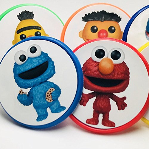 Sesame Street Cupcake Toppers Rings Birthday Party Favors - Set of 18 Elmo Cookie Monster Big Bird Bert Ernie Grover