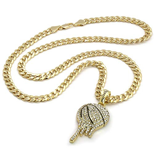 Jewel Town Men's Hip Hop 14k Gold Plated Cz Drip Basketball Pendant Cuban Chain 24inch