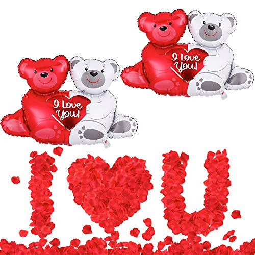 Huge Teddy Balloons for Valentines Day Decorations -2000 Pcs Red Rose Petals  I Love You Teddy Bear Balloon for Anniversary Decorations, Valentines  Red Petals for Romantic Decorations Special Night