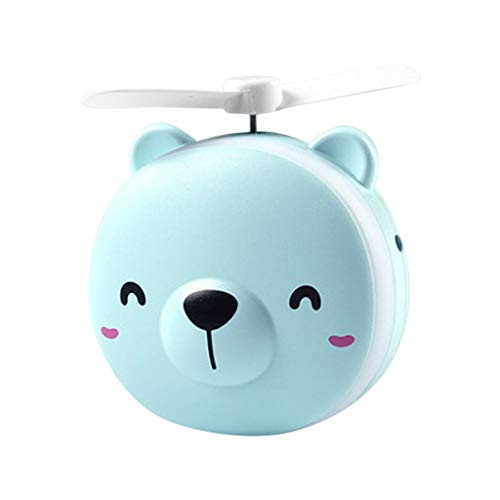 Mifelio Portable USB Rechargeable Fan Makeup Mirror LED Light Mini Handheld Small Fan for Travel Office RoomBlue