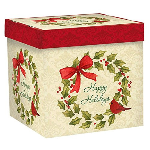 amscan Very Merry Christmas Mistletoe Wreath Small Gift Box Party Favor, Multicolor, 6 1/4inch  x 6 1/4inch  x 6 1/4inch