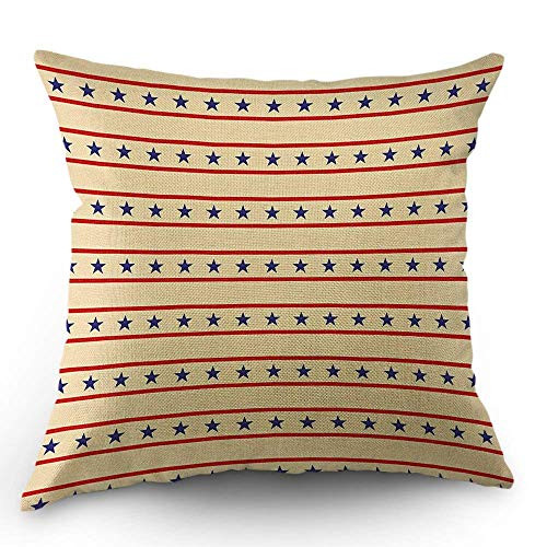 FJPT Throw Pillow Cover Primitive Country Patriotic Stars Cream Navy Blue Red Cotton Pillowslip For Sofa Bed Square Stand Size Pillowcase 18x18 Inch