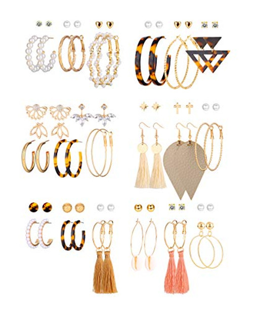 YADOCA 36 Pairs Fashion Tassel Earrings Set for Women Bohemian Acrylic Gold Hoop Stud Drop Dangle Earrings Tiny Ball Pearl Stud Earring Gift Jewelry Set YADOCA 36 Pairs Fashion Tassel Earrings Set for Women Bohemian Acrylic Gold Hoop Stud Drop Dangle Earrings Tiny Ball Pearl Stud Earring Gift Jewelry Set