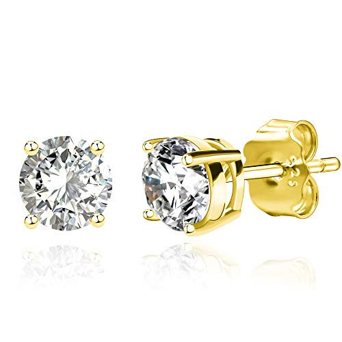 Spoil Cupid 14K Gold Plated Sterling Silver Brilliant Cut Cubic Zirconia Stud Earrings Set for Women Men 5mm Spoil Cupid 14K Gold Plated Sterling Silver Brilliant Cut Cubic Zirconia Stud Earrings Set for Women Men 5mm