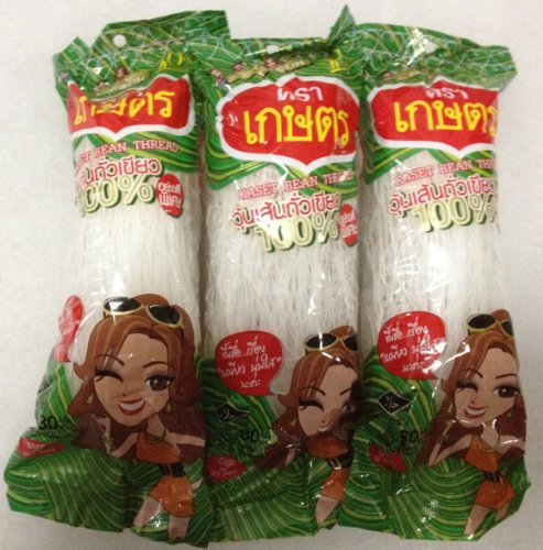 Kaset Brand Thai Bean Thread Glass Noodles - 8.46 oz 2.82 oz x 3 Sachets From Thailand by Kaset