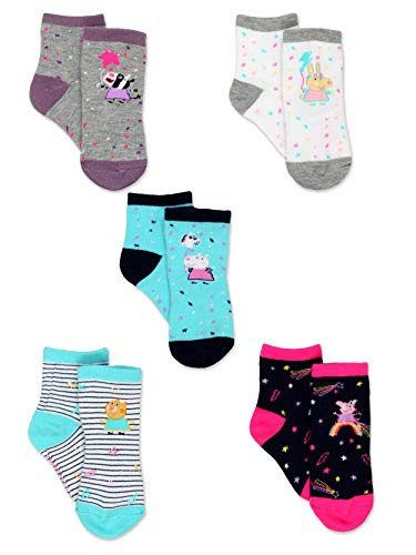 Peppa Pig Girls Toddler 5 Pack Crew Sock Set Shoe 10-4 Sock 6-8, 5 Pack Crew