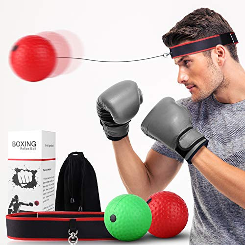 ADolinGo Boxing Reflex Ball Set, Two Different Level Training Balls On String with Headband, Boxing Speed Balls for Training Reaction Speed, Fighting Skills and Hand-Eye Coordination of Kids  and  Adults