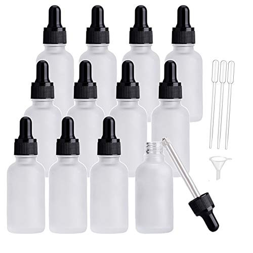 Frosted Dropper Bottles For Essential Oil,12 Packs Glass Eye Dropper Bottles Travel Cosmetic Liquid Containers Perfume Sample Vials With Black Lids 30ml/1oz