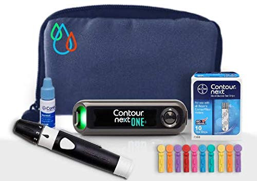 Raindrop USA - Contour Next ONE Complete Diabetes Blood Glucose Testing Kit Meter, Test Strips, Lancets, Lancing Device, Control Solution, Carry Case 0 Test Strips, 10 Lancets