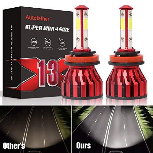 LED Headlight Bulbs H11 H8,H9 All-in-One Conversion Kit 4 Sided 360 Degree Lighting Beam 12000LM Extremely Bright 6000K White, 5 Year Warranty