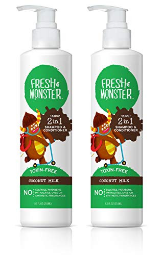 Fresh Monster Toxin-free Hypoallergenic 2-in-1 Kids Shampoo & Conditioner, Coconut, 2 count, 8oz.