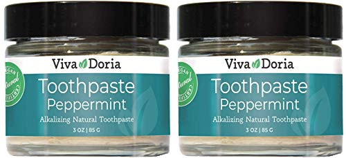 Viva Doria Fluoride Free Natural Clay Toothpaste Peppermint, Foam Free, 3 Oz Glass Jar, 2 Pack
