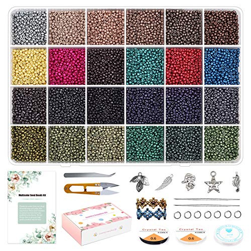 Yholin Glass Seed Beads Supplies Kit,14400pcs 2mm 12/0 Small Craft Seed Beads with Jump Rings Charms Tweezers for Bracelet Necklace Earring Jewelry Making - Matte Metallic Opaque Colors Waist Beads Yholin Glass Seed Beads Supplies Kit,14400pcs 2mm 12/0 Small Craft Seed Beads with Jump Rings Charms Tweezers for Bracelet Necklace Earring Jewelry Making - Matte Metallic Opaque Colors Waist Beads