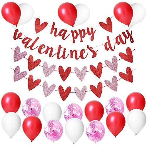 Happy Valentine's Day Decorations,Happy Valentines Day Banner with Red Gold Glittery Heart Garland Banner-Valentines Day Decor Banner valentines Day Decorations Valentine Decorations,Anniversary,Home Decoration