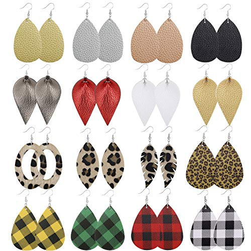 AIDSOTOU 16 Pairs Christmas Plaid Faux Leather Earrings for Women Teardrop Leaf Leopard Print Drop Earrings Lightweight Dangle Earrings Bulk Set Leather and 16set AIDSOTOU 16 Pairs Christmas Plaid Faux Leather Earrings for Women Teardrop Leaf Leopard Print Drop Earrings Lightweight Dangle Earrings Bulk Set Leather and 16set