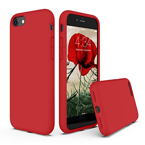 SURPHY Silicone Case Compatible with iPhone SE 2020 Case iPhone 8 Case iPhone 7 Case, Liquid Silicone Phone Case with Microfiber Lining for iPhone 7 iPhone 8 iPhone SE 2nd 4.7inch  Red