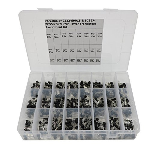 Transistor Kit,NPN PNP Power Transistors Assortment Box Kit Range TO-92 2N2222-S9018/BC327-BC558-24 Values 720Pcs