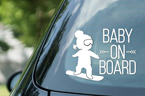 CELYCASY Baby on Board Sign, Girl on Snowboard, Snowboarding Girl, Vinyl on Decal Paper, car Decal, Kid on Board