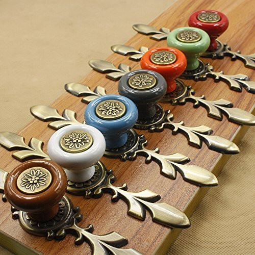HOVEXUN 7pcs Multicolor Vintage Style Ceramic Drawer Knobs Dresser Cabinet Cupboard Wardrobe Pull Handles Door Knobs - With Screw