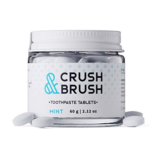 Crush  and  Brush Toothpaste Tablets- Mint Glass JAR - 60g ~ 80 Tablets