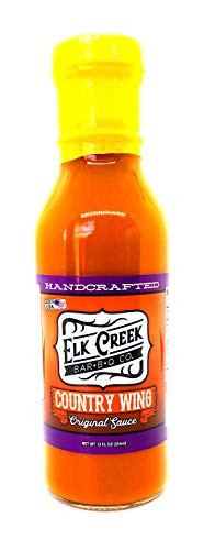 Country Wing Original Sauce  by Elk Creek Bar-B-Q-Co. Best Buffalo Wing Sauce  Mild heat ,Traditional Flavor,  Dipping Sauce  and  Marinade  All-Natural  and  Gluten-Free  12 Oz glass Bottle