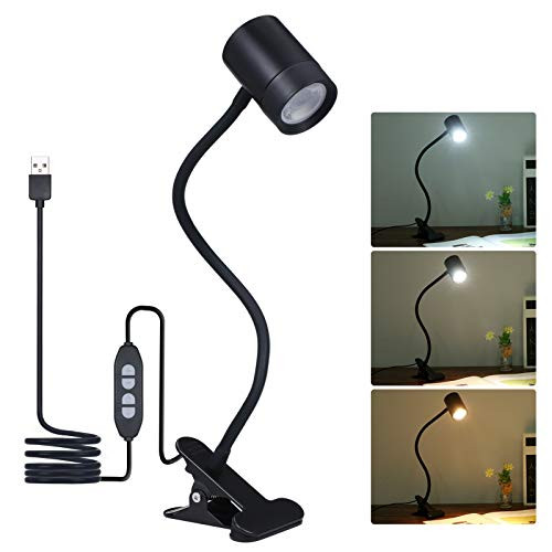 Clip on Light Reading Light, Tomshine Big Clamp Desk Lamp with 3 Colors Modes, 10 Brightness Levels, Eyes-Protecting USB Clamp Light, 360 Gooseneck Book Night Light for Bed Desk Headboard 3in lamp