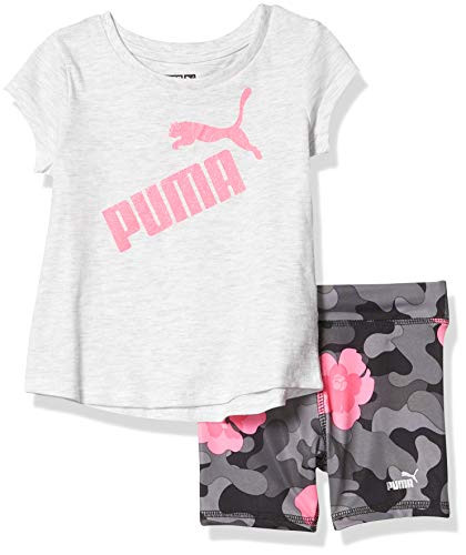 PUMA Baby Girls' Tee and Short Set, White Heather, 24M