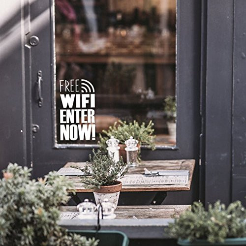 Free WiFi Business Sign - 16" x 10" - Decoration Vinyl Stickers - Window Sign Vinyl Decals - Free Wi-Fi Vinyl Sticker for Businesses Coffee Shops and Restaurants
