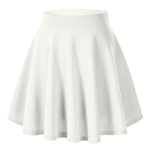 Urban CoCo Women's Basic Versatile Stretchy Flared Casual Mini Skater Skirt Medium, White