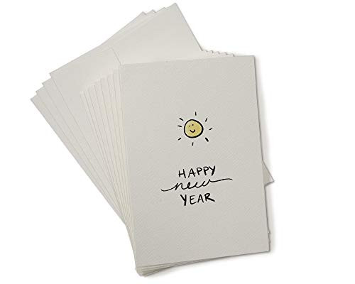 Black Tabby Studio Sunny New Year Greeting Cards - Set of 24 Blank Cards with Envelopes