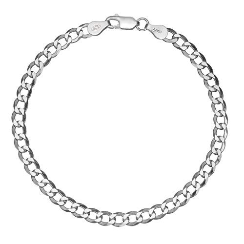 Solid 925 Sterling Silver Men's Italian 4.5mm Cuban Curb Link Chain Bracelet - 9inch
