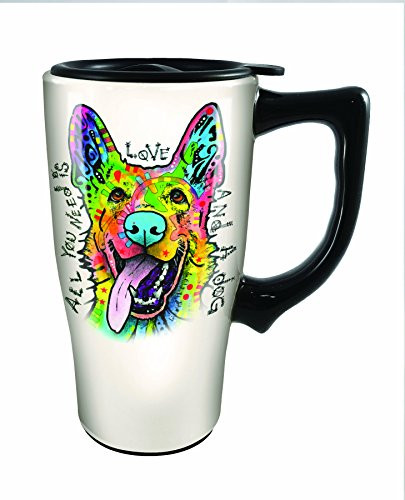 Spoontiques Dean Russo German Shepherd Travel Mug, Off-White