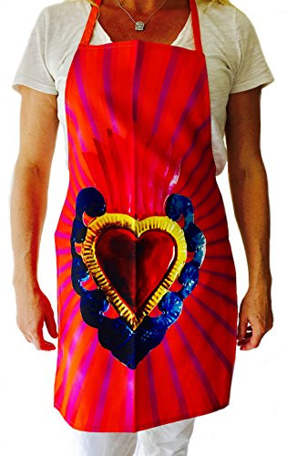 Red Heart "Milagro Corazon" Apron- A Cooking Mexican Miracle for Men and Women