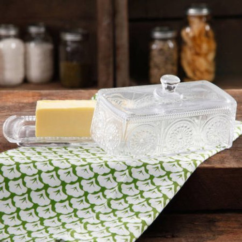 Pioneer Woman Adeline Clear Butter Dish Embossed Pressed Glass