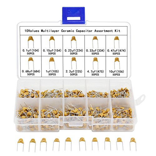 AuSL Ceramic Capacitor Assortment Box Kit Range 0.1uf-10uf 10Value 500pcs
