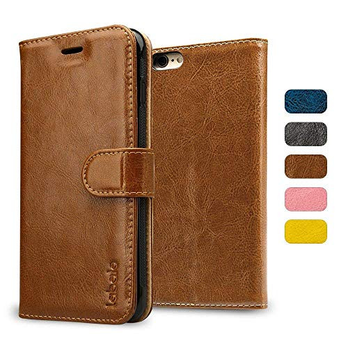 Labato Compatible with iPhone 6S Case and iPhone 6S Wallet Leather Case, Genuine Leather Case Flip Folio with Card Slots and Cash Compartment Magnetic Cover for iPhone 6 and 6S Cases Bown 4.7 inch