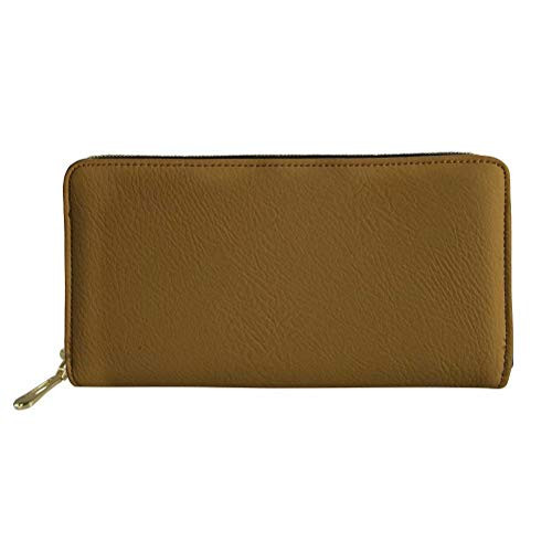 Dellukee Women Leather Zip Around Wallet Case Yellow Phone Clutch Purse Card Holder Organizer Brown