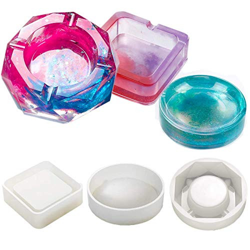 3PCS Ashtray Molds for Resin Casting Silicone Mold Ashtray DIY Square Round Rhombus Resin Molds Epoxy Resin Casting Silicone Mold Jewelry Box Ashtray Coaster?3PCS?