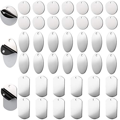 KONUNUS 45 Pieces Metal Stamping Blanks Stainless Steel Blank Tags Pendants Engraving Blanks Dog Tag Blanks for Stamping for Necklace Bracelet Jewelry Making