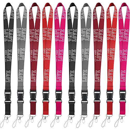 10 Pieces Neck Lanyard Strap Love Pink Lanyard Keychain Keys ID Holder Lanyard Neck Chain Strap Rope with Detachable Buckle for ID Card Keys Whistle Cellphones Bags Black, Gray, Crimson, Red, Pink