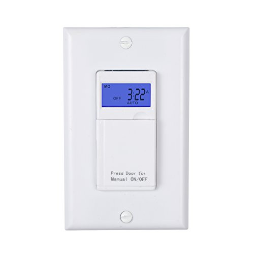 Century 7 Day Programmable In-Wall Timer Switch for Lights, fans and Motors, Single Pole and 3 Way (Compatible with SPDT) Both Use, Neutral Wire Required, White (With Blue Backlight)