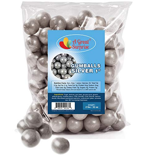 Gumballs in Bulk  Apx. 120 Gumballs - 2 Pounds - Silver Candy  Silver Gumballs for Candy Buffet  Shimmer Gumballs  Gumballs 1 Inch  Silver Candy - Bulk Candy