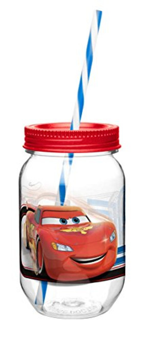 Zak Designs Tritan Mason Jar Tumbler with Screw-on Lid and Straw featuring Disney Cars Graphics, Break-resistant and BPA-free Plastic, 19 oz.