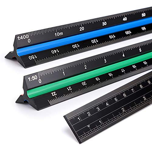 OwnMy 3 Pack 30CM Solid Aluminum Triangular Architect Scale Ruler Set, 3-Colors-Groove Architectural and Engineer Scale Metal Ruler Set, Laser Etched Scale Drafting Rulers for Civil Engineer Blueprint