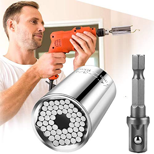 Universal Socket, Multi-Function Wrench Ratchet Set with Power Drill Adapter, Self-Adjusting Universal Socket Attachment Tool Set, Unique Gift for Men, Father, Dad, Husband, Boyfriend7mm-19mm Yiflin