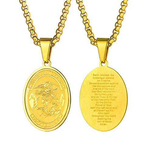 PROSTEEL St Michael Necklace for Men The Archangel Protection Gold Chain Vintage Women Mens Christian Gift Saint Michael Pendant