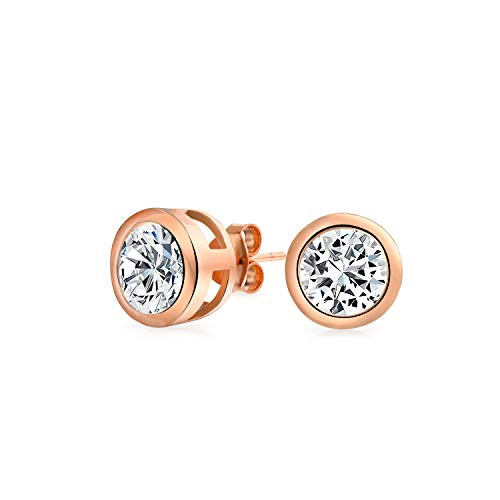 .75CT Round Cubic Zirconia Bezel Set Solitaire AAA CZ Stud Earrings For Women Rose Gold Plated 925 Sterling Silver 5MM
