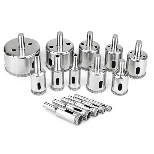 welltop Diamond Drill Bit Set, 15 Pack Diamond Coated Core Hole Saw Drill Bits, 6-50mm Tile Drill Bit Tile Hole Cutter Set for Glass Ceramic Tile Marble Granite