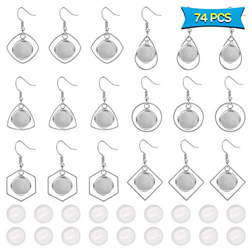 24pcs Earring Blanks Wire Hooks and 50pcs 12mm Glass Cabochon Earring Bezel Blanks Cabochon Earring Blanks Settings for Jewelry Making Earring Finding DIY Craft?74pcs? 24pcs Earring Blanks Wire Hooks and 50pcs 12mm Glass Cabochon Earring Bezel Blanks Cabochon Earring Blanks Settings for Jewelry Making Earring Finding DIY Craft?74pcs?